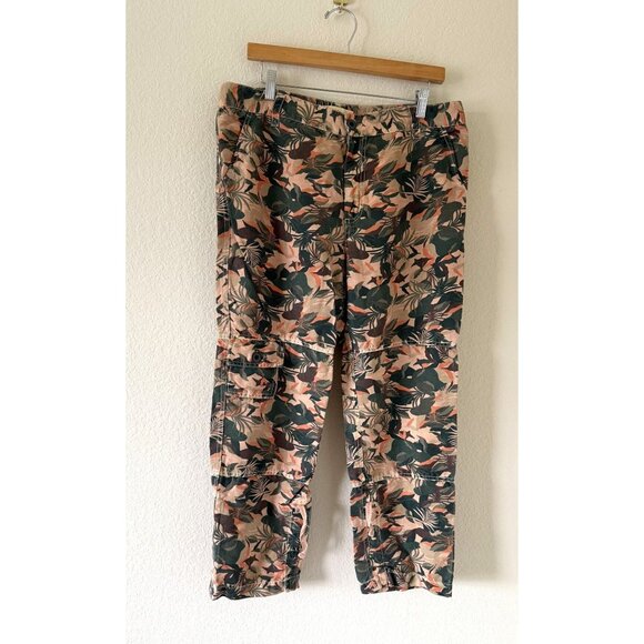 Sundance Women's Catalog Lagoon Camo Linen Blend High Rise Cargo Pants Petite 12 - Picture 1 of 6